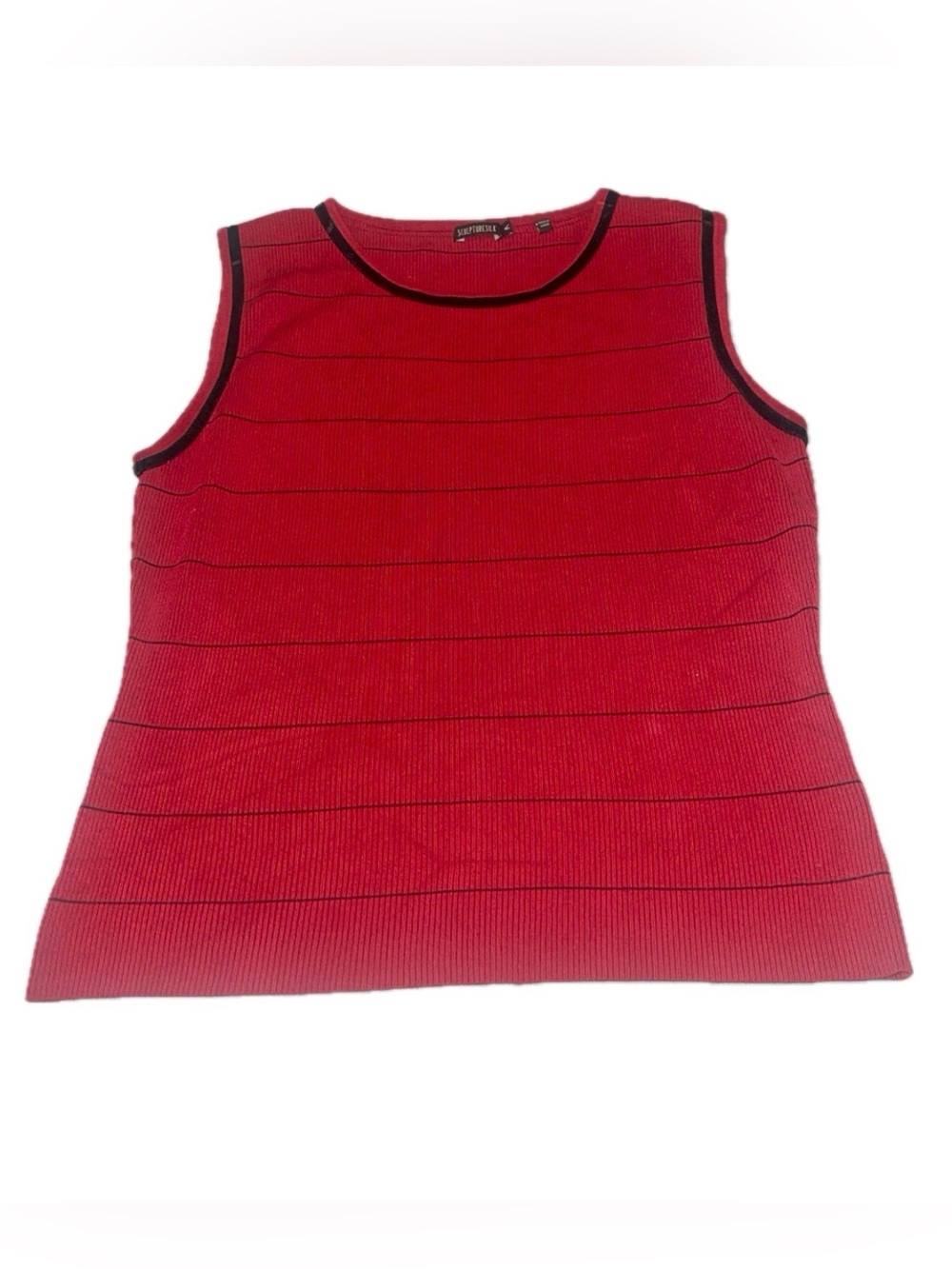 SculptureSilk Red & Black Striped Silk Blend Ribbed Tank Top Medium - Picture 1 of 6